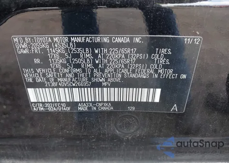 2012 Toyota Rav4 z USA, uszkodzony, nr VIN 2T3BF4DV5CW266957